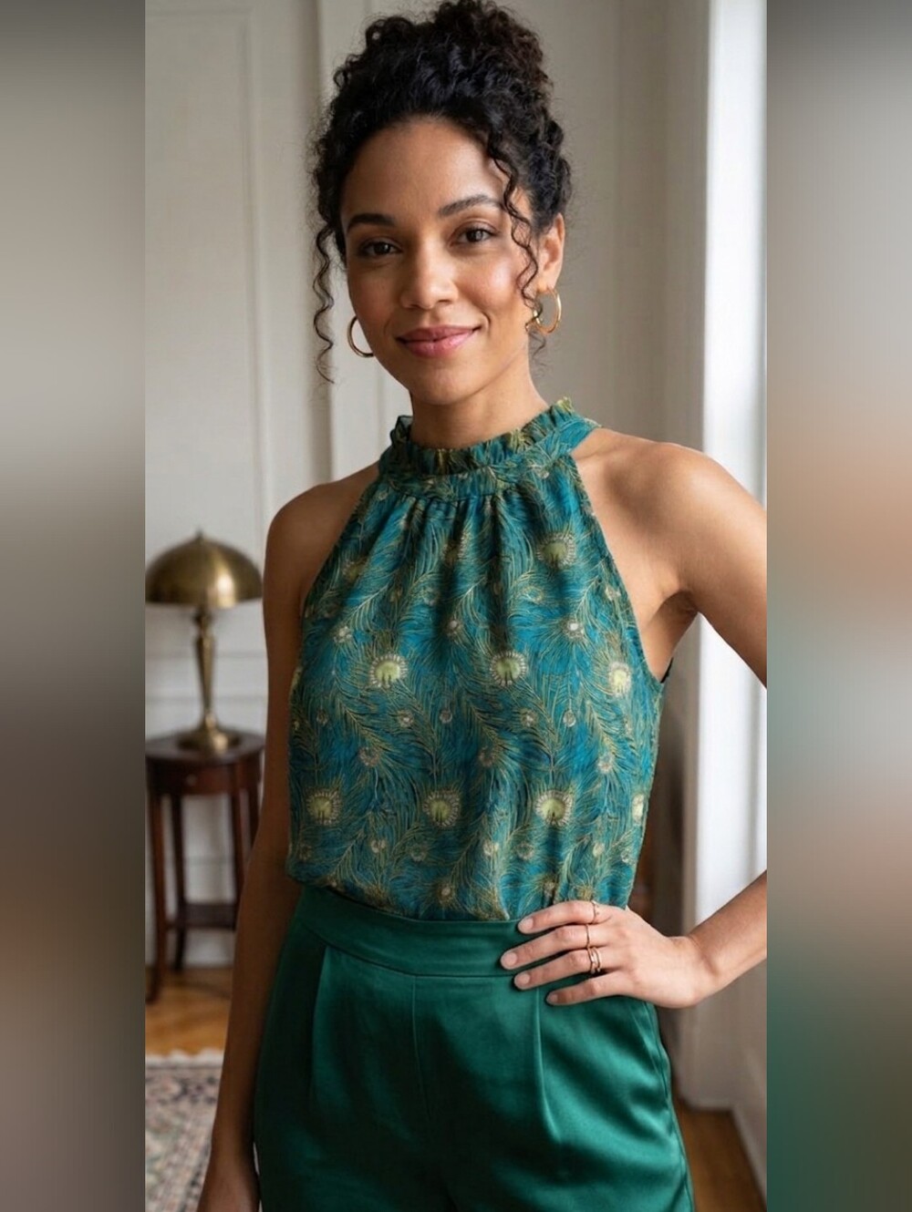 Liberty Of London For Target Peacock Feather Top Green Blue Size Medium